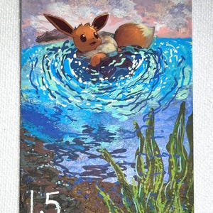 Evoli schwimmen Kunstkarte, skurrile Wasser Kreatur Illustration