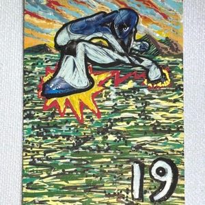 Sawk Art Card 19: Dynamic Pose, Abstract Background, Collectible Item