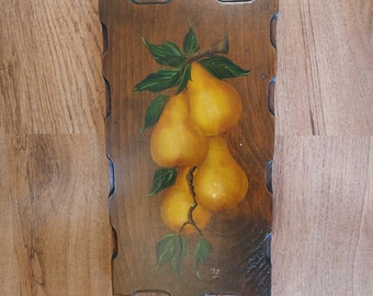 Wooden wall plaque with pears, 80s retro.