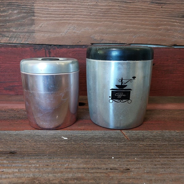 Vintage West Bend aluminum kitchen canisters, mismatched set. Coffee and grease canister