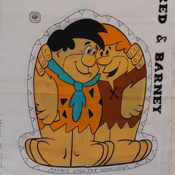 Vintage 1977 Flintstone, Fred and Barney, fabric panel pillow, fabricloft, Hanna Barbera