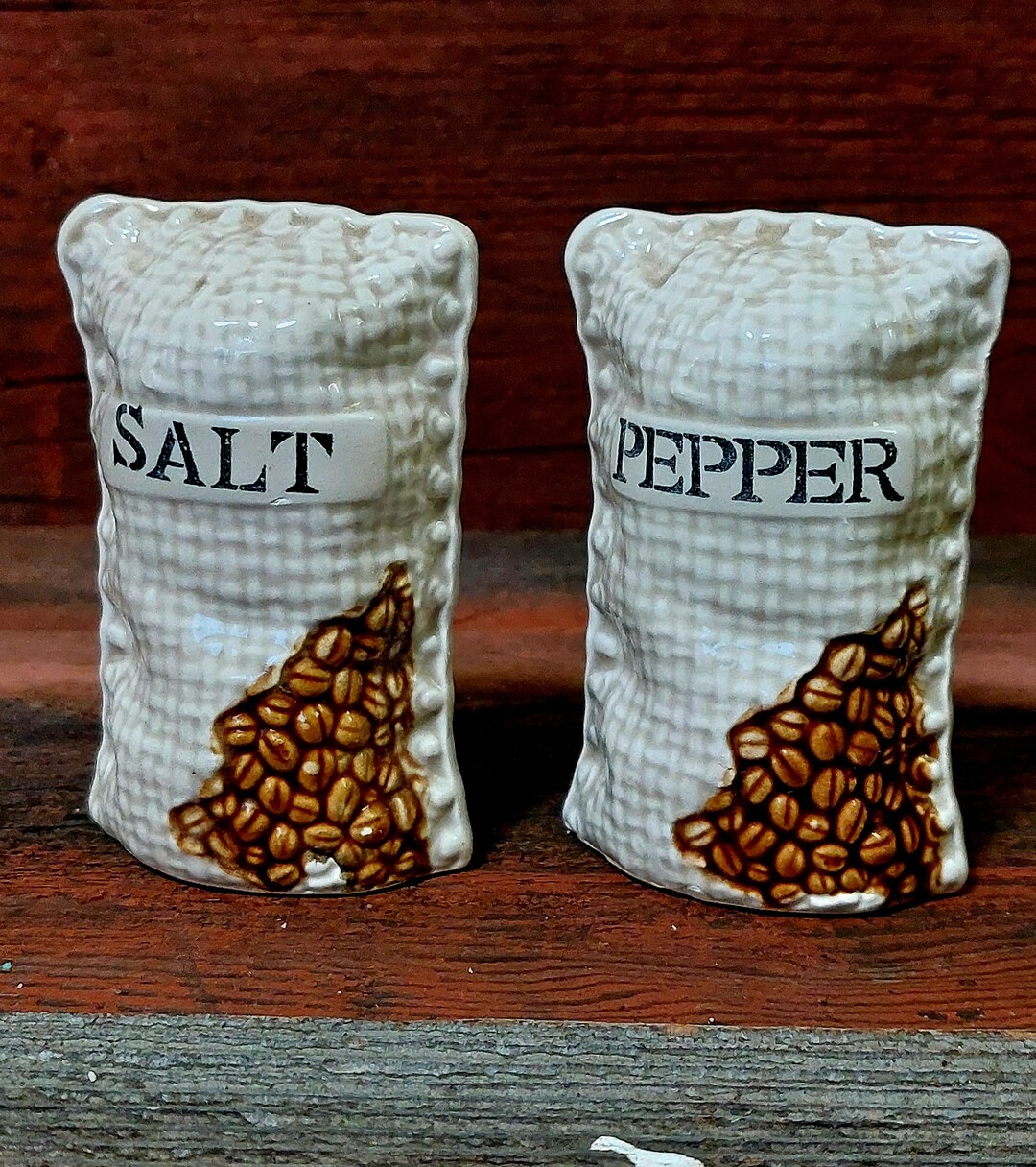 Vintage Coffee Bag Salt and Pepper Shakers, Burlap Bag, From Hawaii Etsy