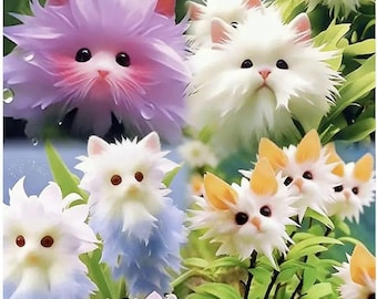 Niedliches Fantasy Cat Flower Plüsch PNG Sublimationsentwurf