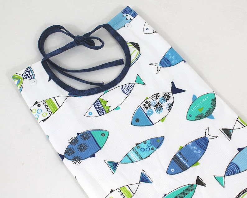 Pretty Fish Print Commuter Bib Apron Absorbent Special Needs Senior Gift