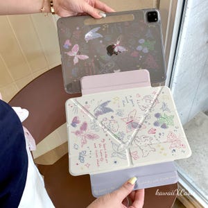 Cute Butterfly & Berry Doodle Magnetic Detachable iPad Case with Pencil Holder, Y-Shape Multi-Fold Stand, iPad Air 11'', iPad 11th Gen 11''