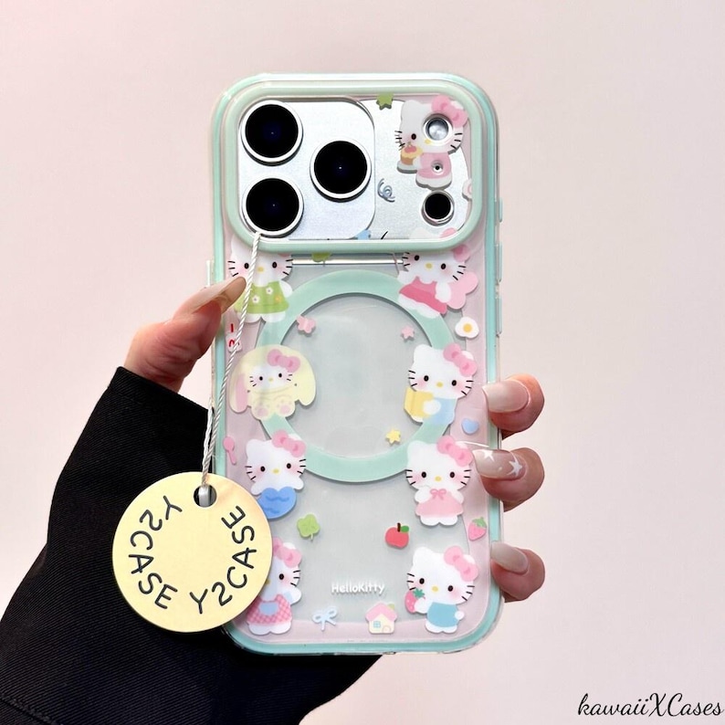 Cute Hello Kitty Magnetic Phone Case with Hello Kitty Shaker Pop Socket, Kawaii Pink MagSafe Case for iPhone 17 Pro Max, iPhone 16 Pro Magnetic Case Only