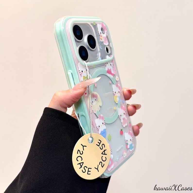 Cute Hello Kitty Magnetic Phone Case with Hello Kitty Shaker Pop Socket, Kawaii Pink MagSafe Case for iPhone 17 Pro Max, iPhone 16 Pro image 5