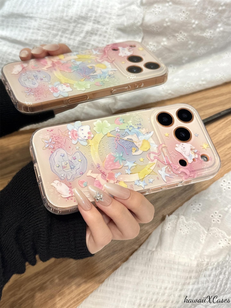 Sött Hello Kitty magnetiskt mobilskal med jordgubbsshaker-popcornuttag, rosa gradient MagSafe-skal för iPhone 17 Pro Max, iPhone 16 Pro Max Magnetic Case Only