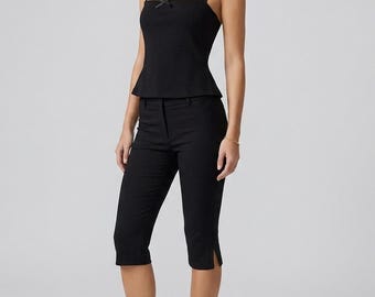 Calças Capri de Cintura Alta e Corte Justo | Calças Vintage Streetwear na Altura da Panturrilha