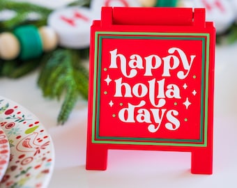 Happy Holla Days Tray Sign - Christmas Decoration - Gift for Christmas - Christmas Tray Decor - Happy Holidays Gift