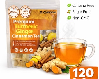 120 bolsitas de té de cúrcuma, jengibre y canela, natural, sin aditivos, sin cafeína