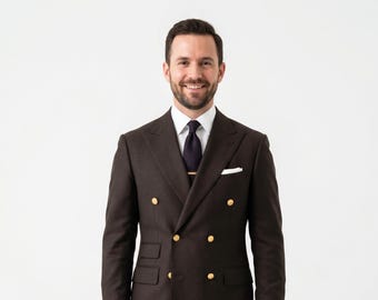 Men dark brown  double bested Wedding Suit for Men, 2 Piece Custom Tailored Groom Suit