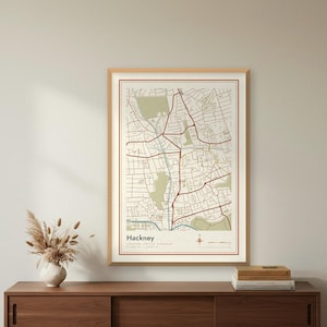 Mid-Century Modern Hackney London Map Print, Real Street Data (Digital Download)