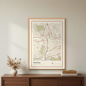Mid-Century Modern Hackney Map Print, London Street Art (A4, A3, A2)