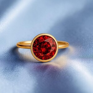 2 CT ronde robijnrode verlovingsring, gouden solitaire, vintage geïnspireerd, geboortesteen juli