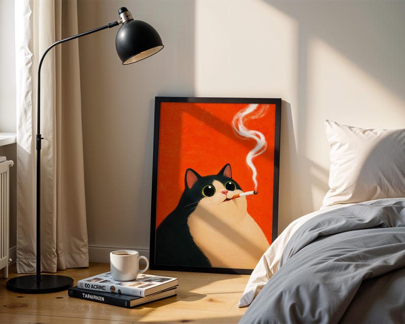 Funny Smoking Cat Poster, Quirky Meme Wall Art for Dorm Room, Cool ...