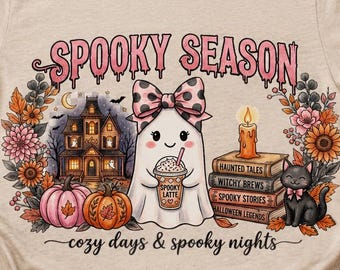 Spooky Season PNG, Cute Ghost Halloween Design, Cozy Days Spooky Nights Sublimation, Retro Fall Png, Halloween Shirt Digital Download