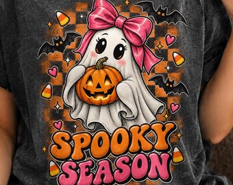Halloween PNG Spooky Season Ghost Pumpkin Design, Cute Halloween Shirt Sublimation, Trendy Spooky Clipart, Fall Ghost Graphic Download