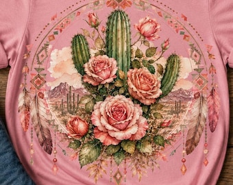 Desert Rose PNG, Boho Cactus Rose Design, Aztec Western Shirt PNG, Sublimation Design, Digital Download, Instant Download PNG