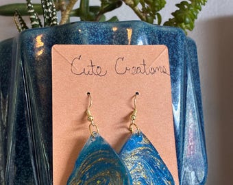 Galaxy Blue and Gold Resin Earrings