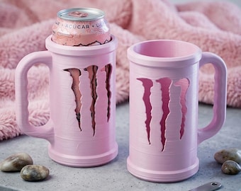 Tazza porta lattina 3D rosa Monster Energy | Porta lattina da 473 ml, stile gamer | Accessorio termico personalizzato | Regalo per gamer