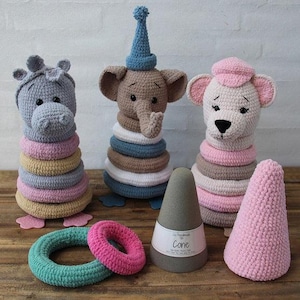 Crochet Dog Elephant Dinosaur Pattern Stacking Toy | Stacking Animals Amigurumi Crochet Pattern | Montessori Stacking Toy Crochet Pattern