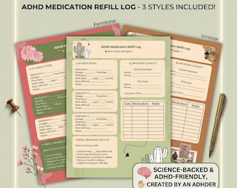 Journal de recharge de médicaments pour le TDAH | Suivi d'ordonnances imprimable | Carnet de santé neurodivergent | Téléchargement numérique