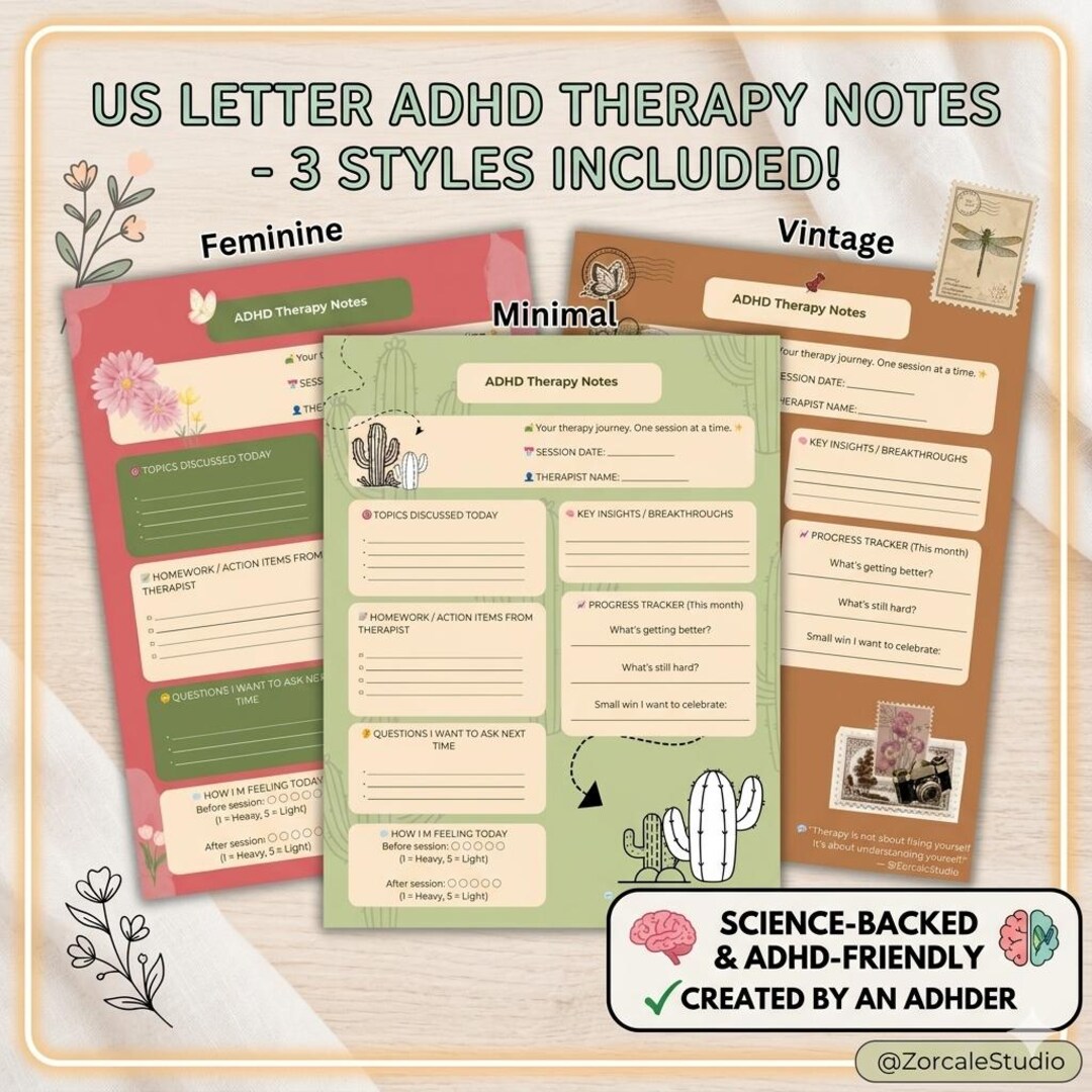 ADHD Therapy Notes | Printable Session Tracker | Neurodivergent Therapy ...