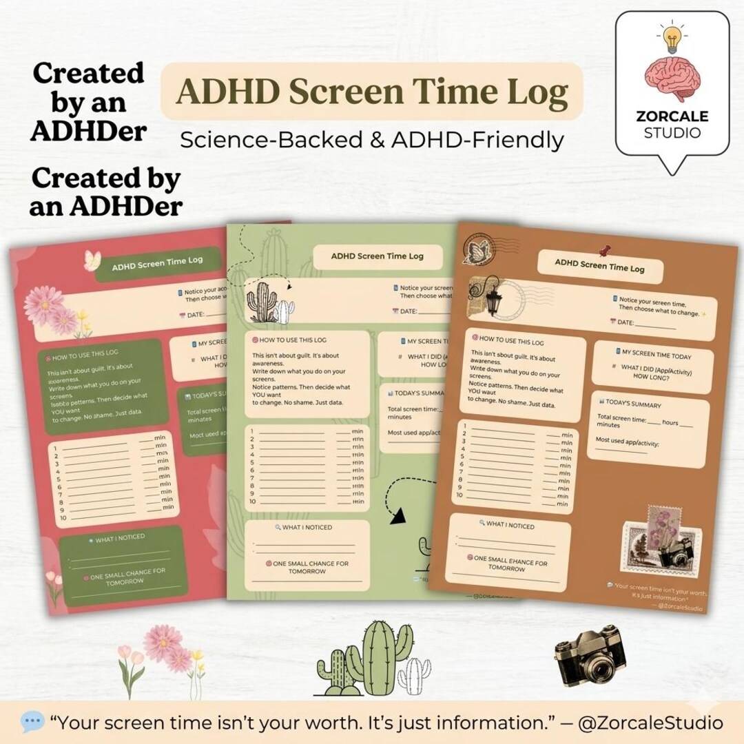 ADHD Screen Time Log | Neurodivergent Focus Tool (digital Download) - Etsy