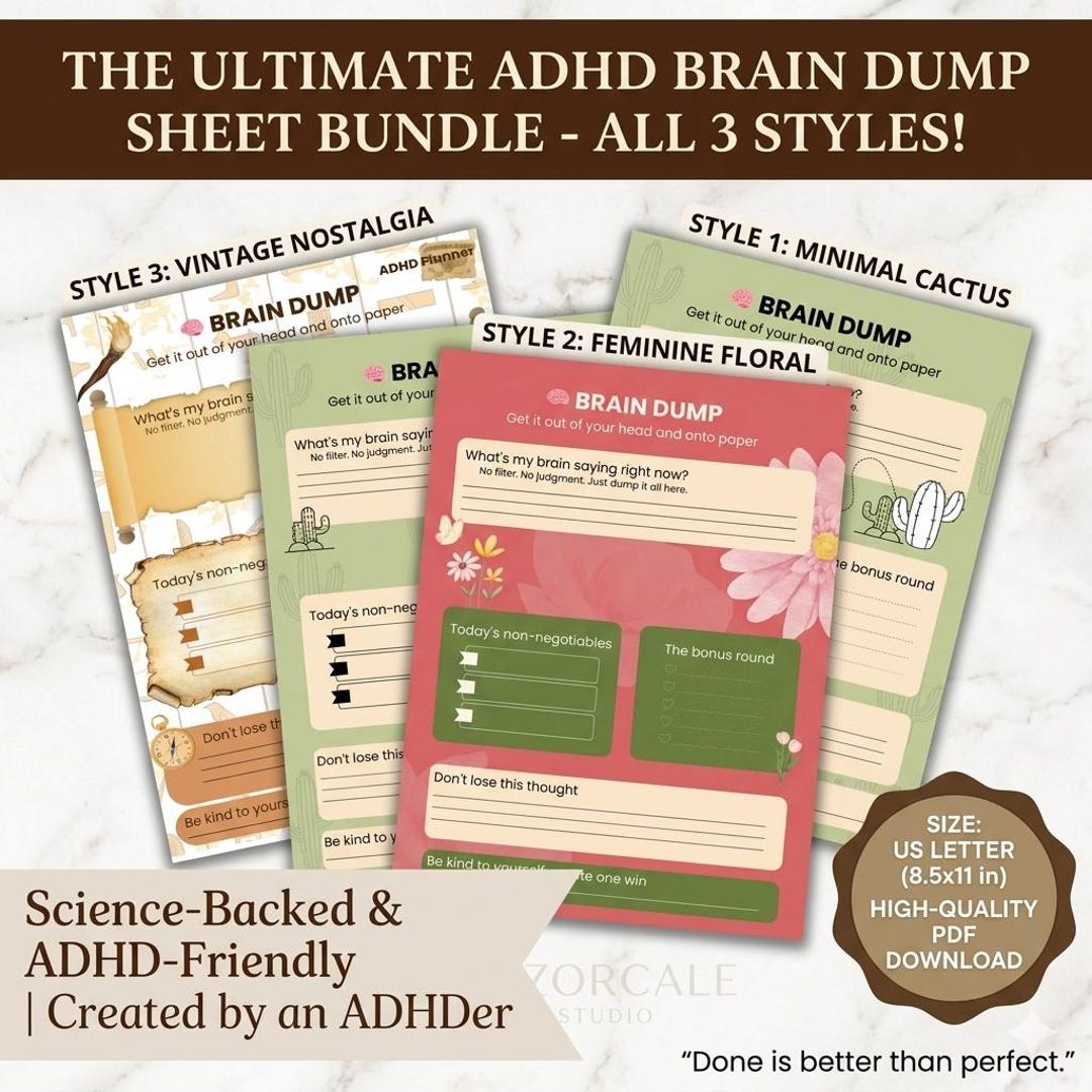 ADHD Brain Dump Page | Printable Thought Organiser | Neurodivergent ...