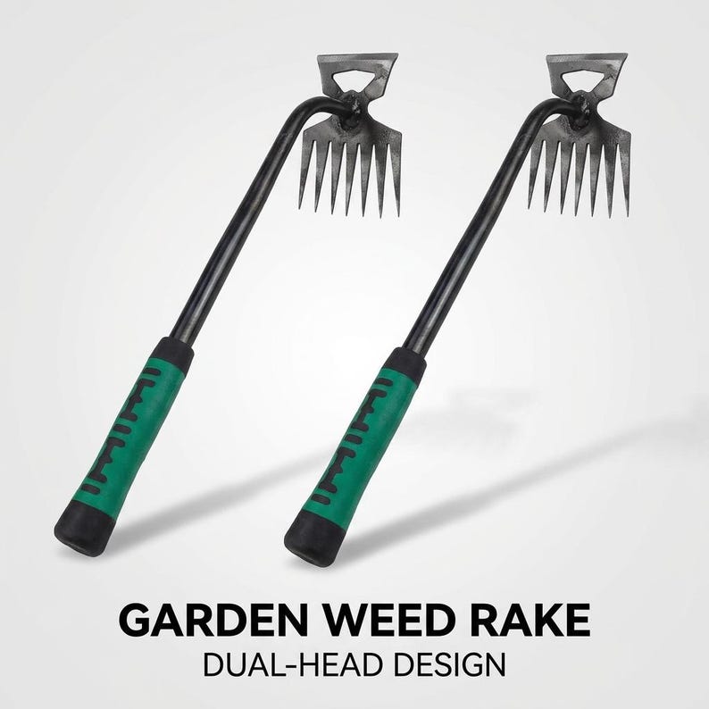 Dual Head Rake 8-tooth Garden Weeder Rake – 2-in-1 Hand Tool for Weed Removal & Soil ...