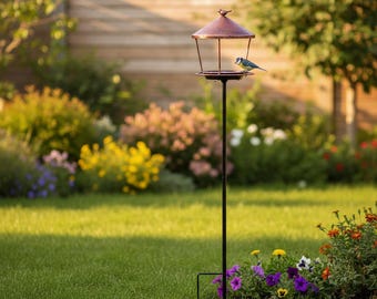 Alimentador de pássaros de metal com poste – Estação de alimentação para pássaros em jardins externos, fácil de limpar, decoração para quintal.