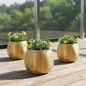 Jardinière en or texturé, pot métallique moderne pour succulentes, petit vase d'intérieur