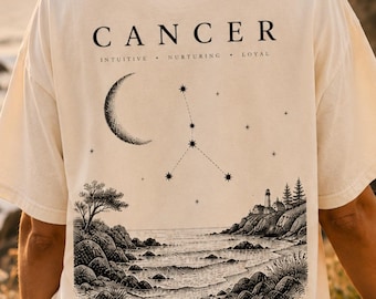 Camiseta del zodíaco Cáncer, camiseta de astrología de Cáncer, camiseta con estampado de la luna costera, camiseta del zodíaco de Comfort Colors