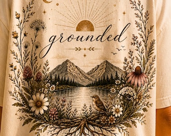 Camiseta Grounded, Camiseta Stay Rooted, Camiseta Boho Nature, Camiseta Minimalist Faith, Camiseta Cristiana con Gráfico
