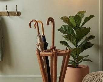Paragüero de madera maciza de castaño, decoración rústica para entrada, muebles naturales georgianos