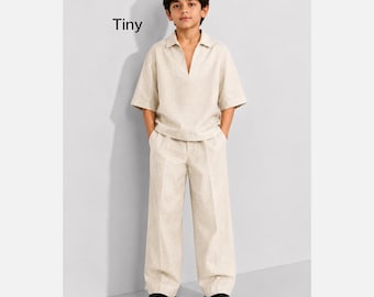 Boys Linen Matching Set | Kids Relaxed Shirt & Wide Leg Pants | Summer Vacation Outfit