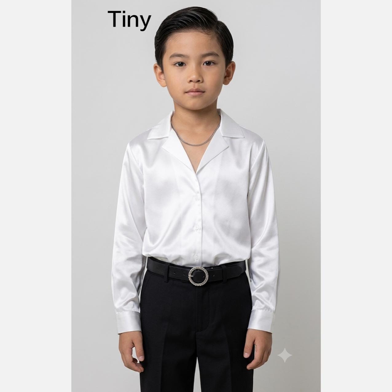 Boys White Satin Dress Shirt, Classic Button Down, Ring Bearer Wedding Formal Wear
