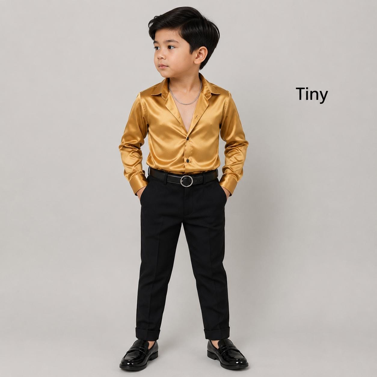 Gold Satin Button Down Shirt, Boys Formal Long Sleeve, Ring Bearer Outfit