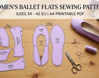 DIY Ballet Flats Pattern PDF – Handmade Ballerina Shoes Sewing Template – Beginner Shoemaking Guide 34 to 42 EU