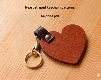 Leather Heart Keychain PDF Pattern – DIY Heart Keychain Pattern, Leather Craft Pattern, Heart Bag Tutorial, Digital Download, PDF