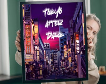 Tokyo After Dark Neon Print | Japanese Cityscape Wall Art, Urban Nightlife Decor
