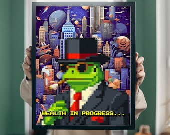 Pixel Art Frog Poster – Business Wall Art, Motivational Hustle Print, Entrepreneur Decor
