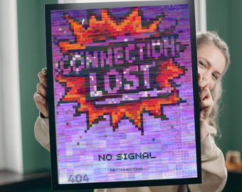 Connection Lost Poster | Pixel Art Glitch Gaming Wall Art (No Signal Print)