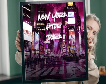 New York After Dark Neon City Print | Modern Urban Travel Poster