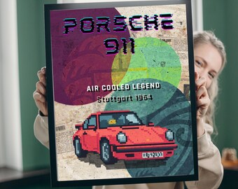 Porsche 911 Pixel Art Poster – Air Cooled Legend Retro Car Wall Art