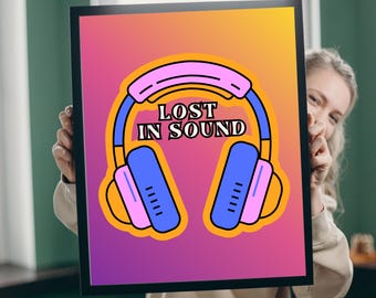 Lost in Sound Headphones Poster | Bold Pop Art Music Wall Art