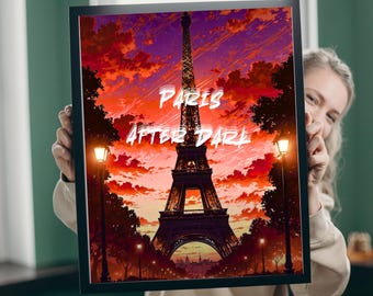 Paris After Dark Eiffel Tower Poster | Dramatic Cityscape Travel Print