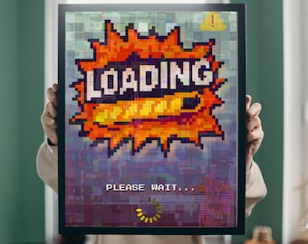 Retro Gaming Poster – Pixel Art, Glitch, Loading Screen Print