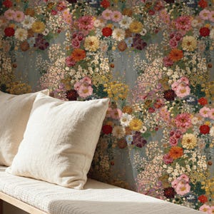 Textured Garden | Green Floral Wallpaper | Cottagecore